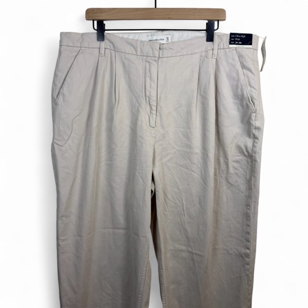 NWT Abercrombie And Fitch High Rise Wide Leg Cream Trousers Size 34/18R Pants